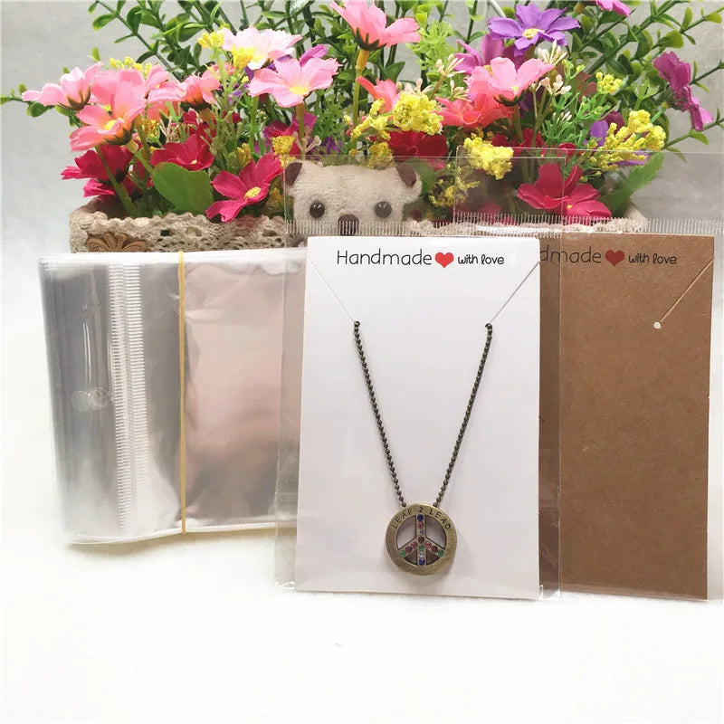 100Pcs Rectangular Love Necklace Display Cards+100Pcs Opp Bags