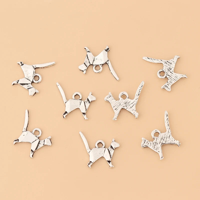 100 Pcs Tibetan Silver Cat Charms for DIY Jewelry Making