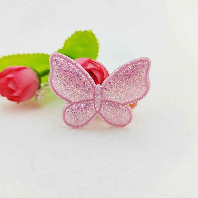 100Pcs Glitter Butterfly Appliques For Crafts Sewing DIY Hair Clip Patch
