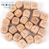100Pcs Natural Beech Wooden Alphabet Beads 12mm