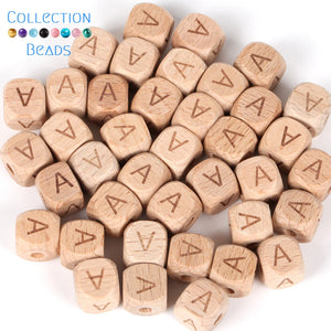 100Pcs Natural Beech Wooden Alphabet Beads 12mm