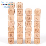 100Pcs Natural Beech Wooden Alphabet Beads 12mm
