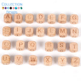 100Pcs Natural Beech Wooden Alphabet Beads 12mm
