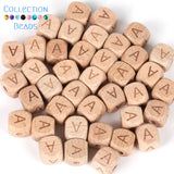 100Pcs Natural Beech Wooden Alphabet Beads 12mm