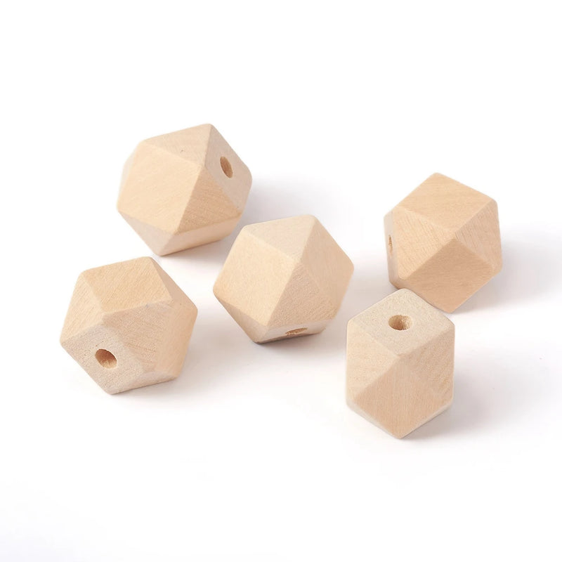 100Pcs Geometric Polygon Wood Beads Unpainted for Bracelet DIY