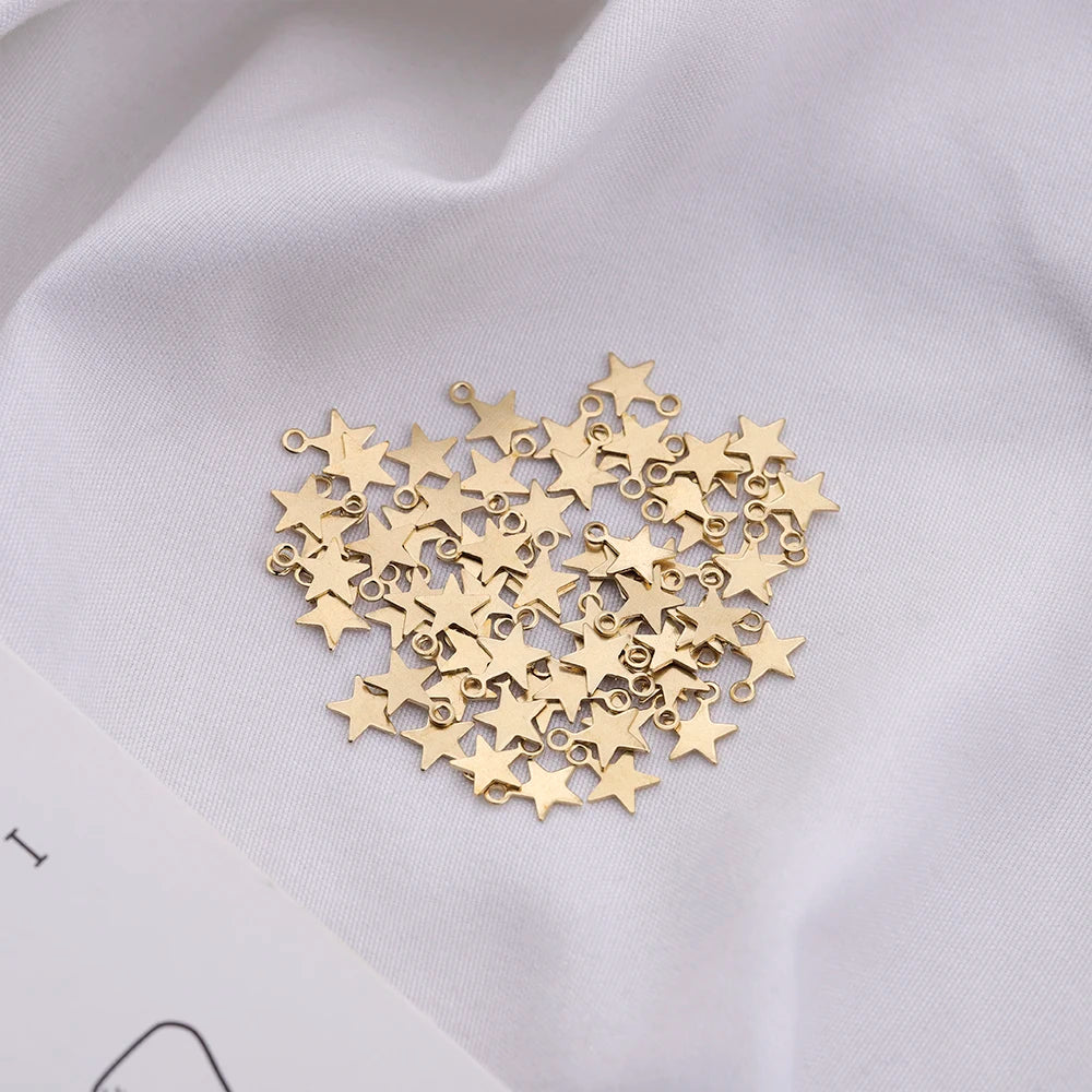 100Pcs Raw Brass Star Charms Mini Five-pointed Star Charms