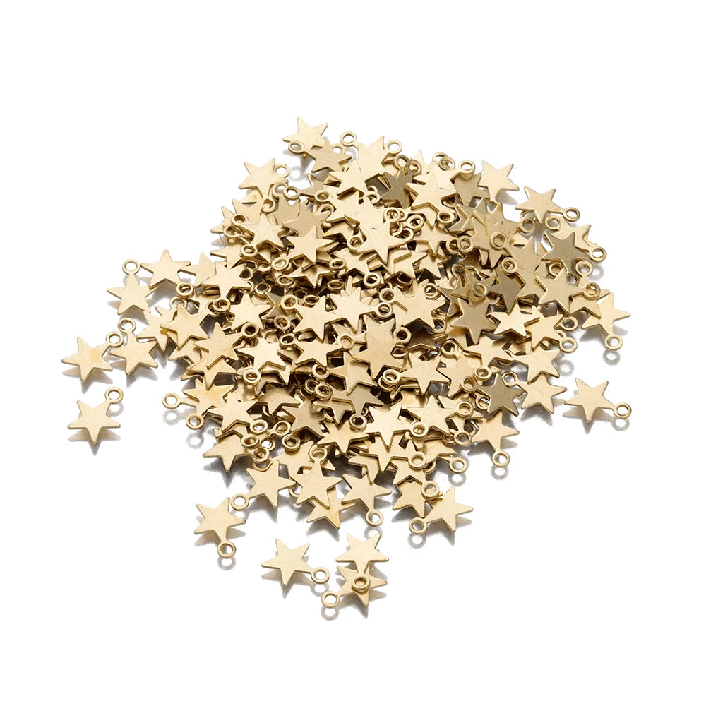 100Pcs Raw Brass Star Charms Mini Five-pointed Star Charms