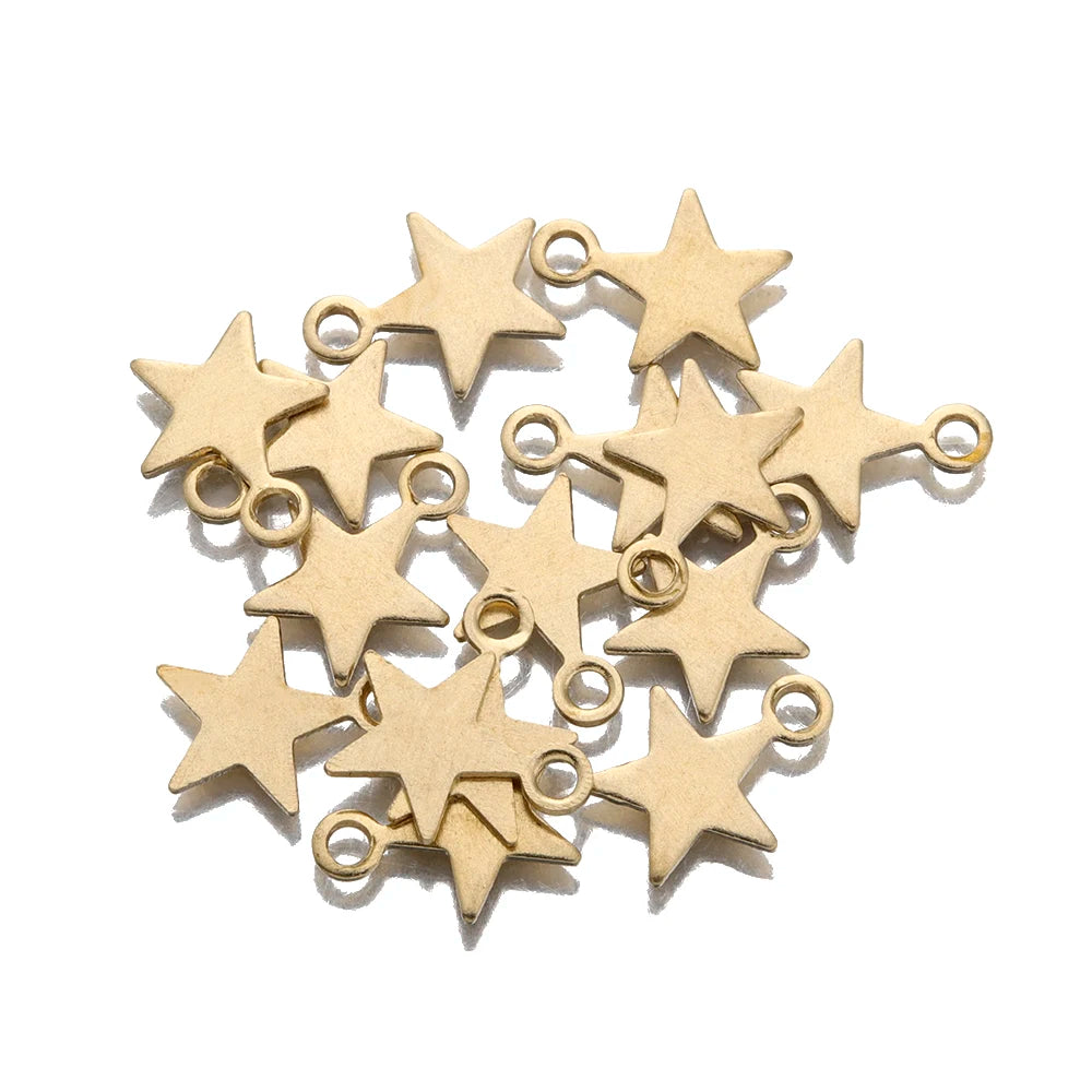 100Pcs Raw Brass Star Charms Mini Five-pointed Star Charms