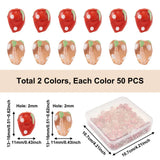 100Pcs Red & Pink Strawberry Lampwork Beads Rondelle Spacer Charms