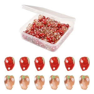 100Pcs Red & Pink Strawberry Lampwork Beads Rondelle Spacer Charms
