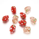 100Pcs Red & Pink Strawberry Lampwork Beads Rondelle Spacer Charms