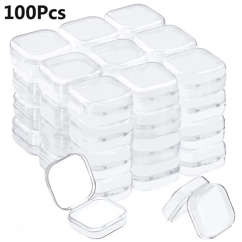 100Pcs Small Square Plastic Box Jewelry Storage Case
