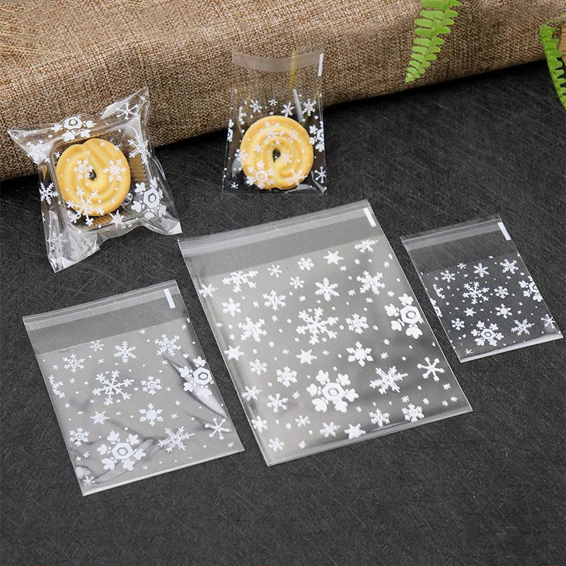 100Pcs Snowflake Christmas Plastic Candy Cookie Gift Bags