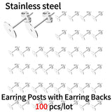 100Pcs Stainless Steel Earring Studs with Ear Backs
