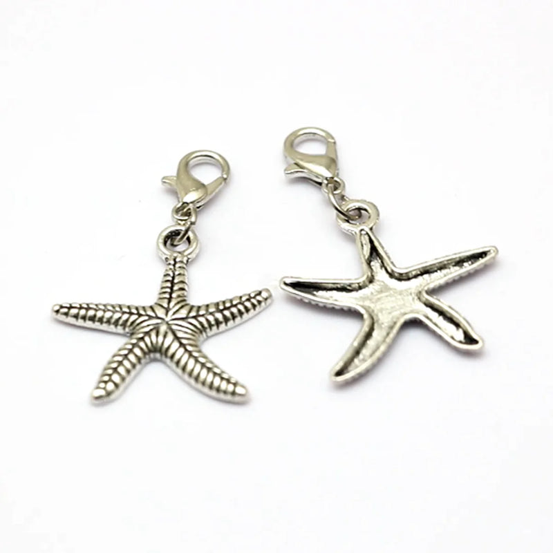 100Pcs Tibetan Silver Starfish Lobster Clasp Charm Pendant 24x38mm