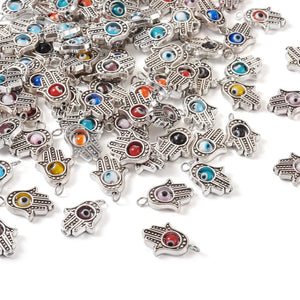100Pcs Tibetan Style Hamsa Hand Pendants with Eye Lampwork Bead