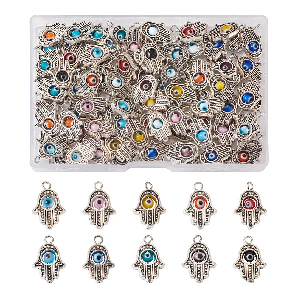 100Pcs Tibetan Style Evil Eye Pendant Lampwork Bead for DIY Bracelet Necklace
