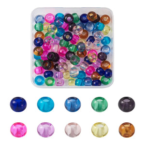 100Pcs Transparent Glass European Beads Rondelle Mixed 14mm Large Hole Bead