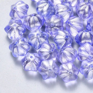 100Pcs Spray Painted Glass Flower Beads with Glitter Powder