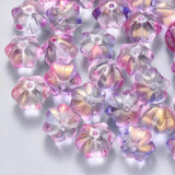 100Pcs Spray Painted Glass Flower Beads with Glitter Powder