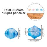 100Pcs Spray Painted Glass Flower Beads with Glitter Powder