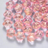100Pcs Spray Painted Glass Flower Beads with Glitter Powder