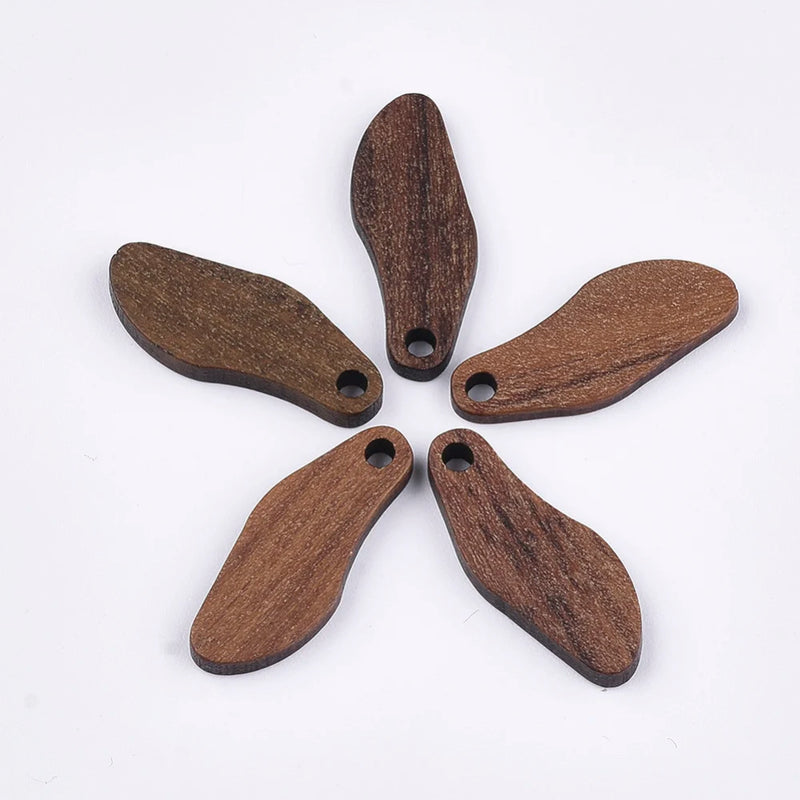 100Pcs Walnut Wood Pendants Geometric Wooden Teardrop Charms