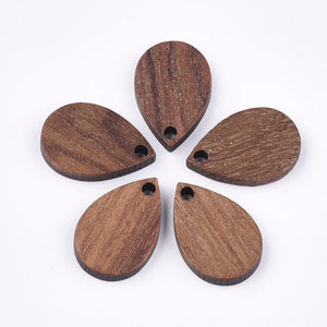 100Pcs Walnut Wood Pendants Geometric Wooden Teardrop Charms