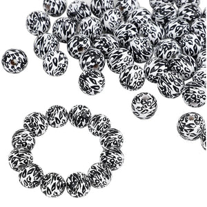 100Pcs Leopard Painted 16Mm Wood Beads Round Loose Wooden Bead