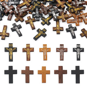 100Pcs Wooden Crucifix Cross Charms for Easter Jewelry Making
