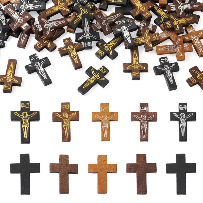 100Pcs Wooden Crucifix Cross Charms for Easter Jewelry Making
