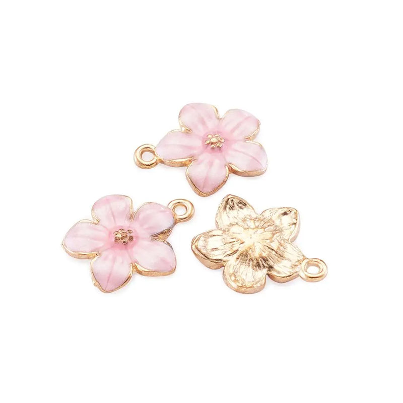 100Pcs Enamel Flower Charms Pendants For DIY Jewelry Making