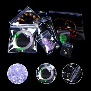 100Pcs Zip Lock Jewelry Packaging Bag Clear Plastic Reusable Packing Pouches