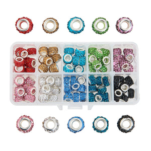100Pcs Colorful Polymer Clay Beads Rhinestone European Bead for Jewelry Making