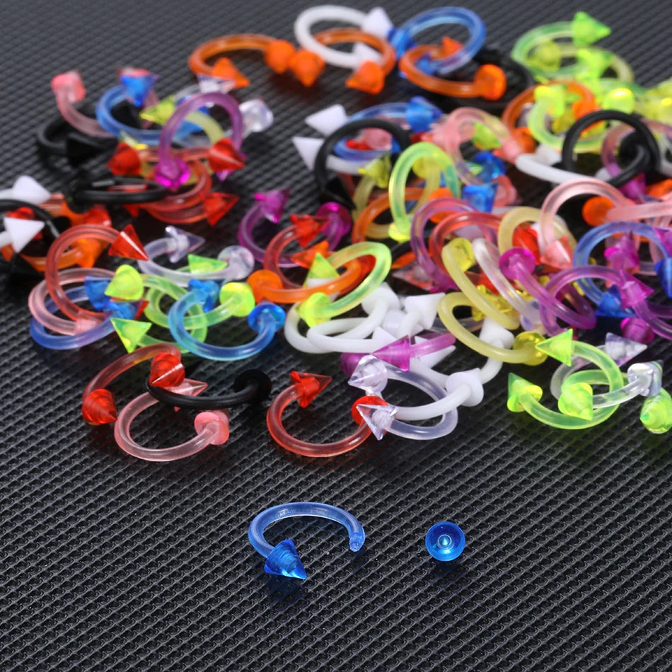 100Pcs 16G Horseshoe Piercing Spike Circular for Septum Acrylic Mix Nose Ring