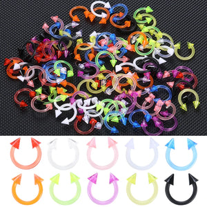 100Pcs 16G Horseshoe Piercing Spike Circular for Septum Acrylic Mix Nose Ring