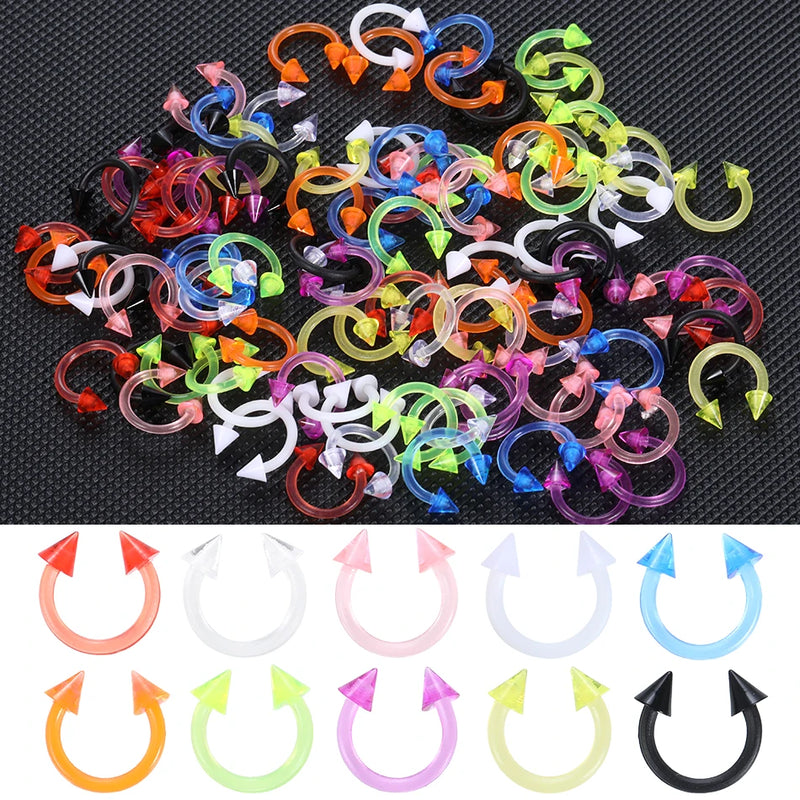 100Pcs 16G Horseshoe Piercing Spike Circular for Septum Acrylic Mix Nose Ring