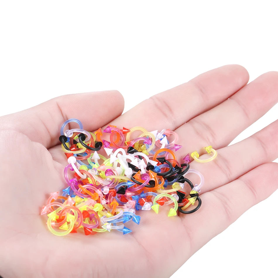 100Pcs 16G Horseshoe Piercing Spike Circular for Septum Acrylic Mix Nose Ring