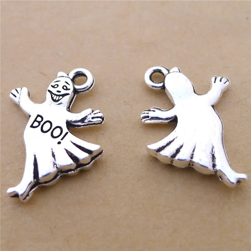100Pcs Ghost Charms 13x16MM Metal Spirit for Jewelry Boo! Halloween Gift