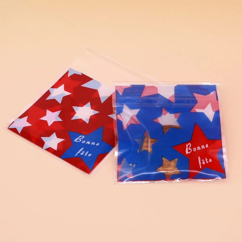 100Pcs Red Star Cookies Biscuits Self-adhesive Bags Wedding Cake Candy Gift Bags