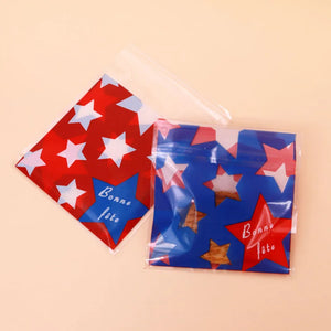 100Pcs Red Star Cookies Biscuits Self-adhesive Bags Wedding Cake Candy Gift Bags