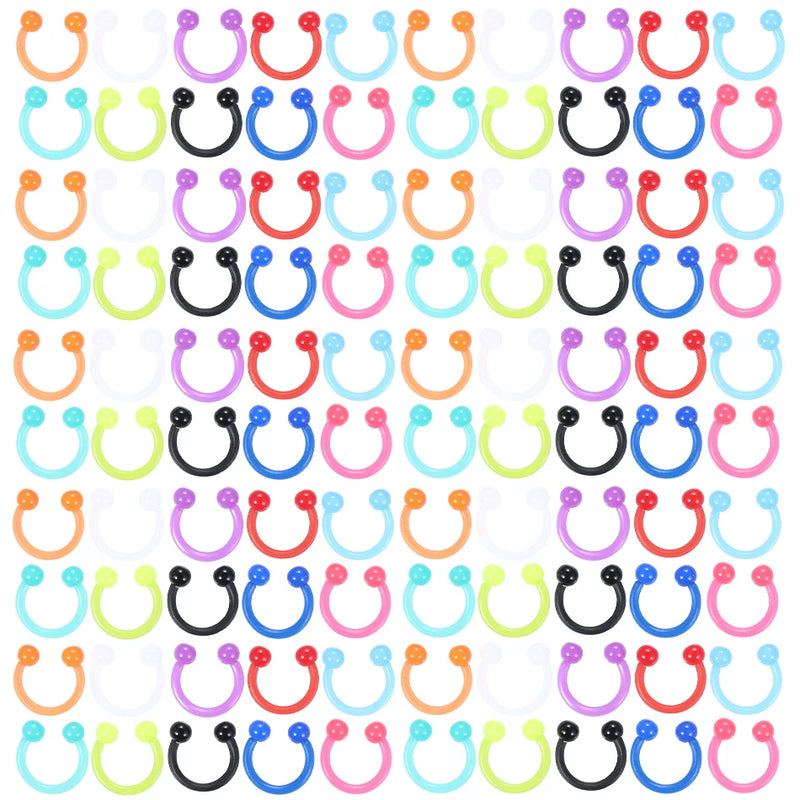100Pcs Acrylic Circular Horseshoe Nose Ring Nipple Hoop Lip Piercing Jewelry