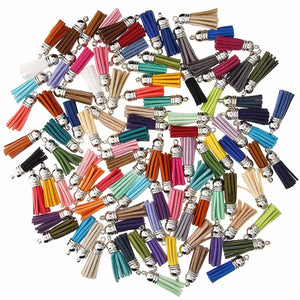 100Pcs/set 50Colors 40mm Silver Cap Leather Tassel Pendants