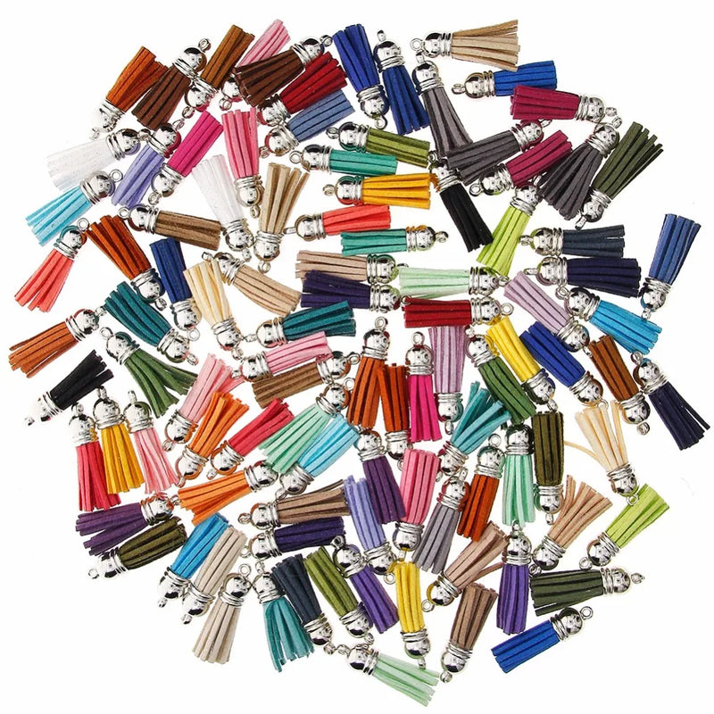 100Pcs/set 50Colors 40mm Silver Cap Leather Tassel Pendants