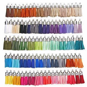 100pcs Silver Plated Cap Leather Tassel Pendants - DIY Accessories