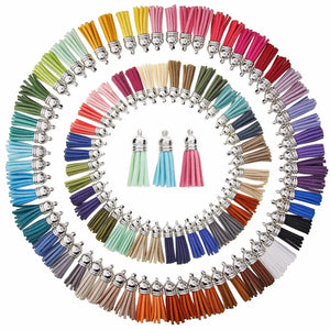 100pcs Silver Plated Cap Leather Tassel Pendants - DIY Accessories