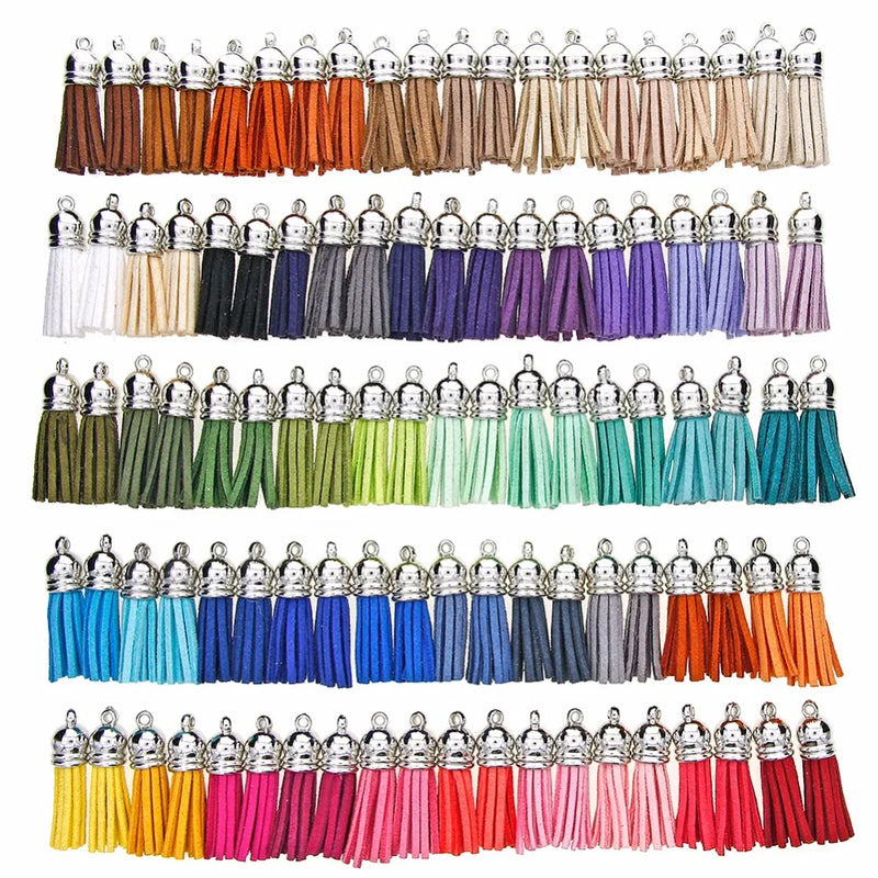 100pcs Silver Plated Cap Leather Tassel Pendants - DIY Accessories
