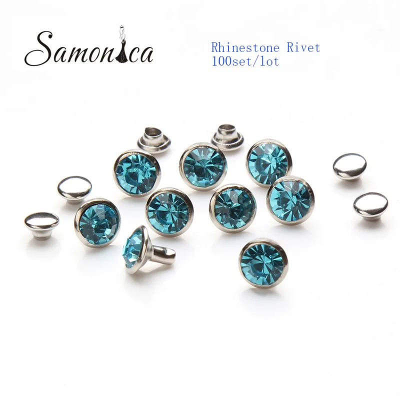 8mm Aquamarine A+++ Copper Spikes and Studs Crystal Rivets for Leather Crafts