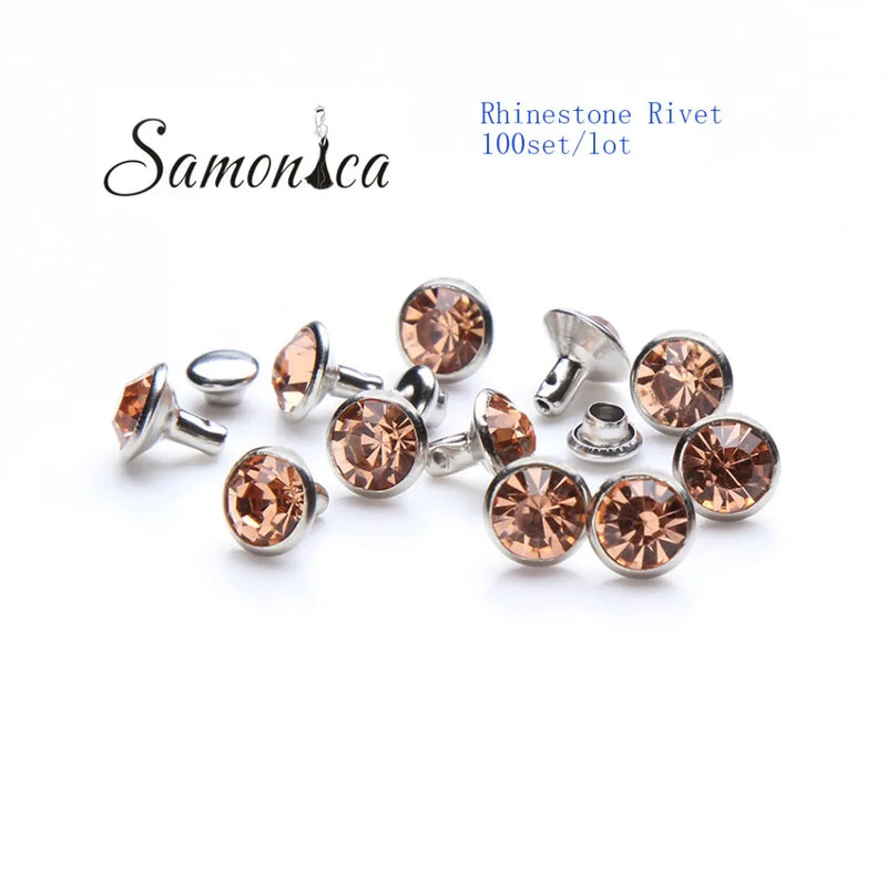 8mm Champagne A+++ Copper Spikes & Studs Crystal Rhinestone Rivets