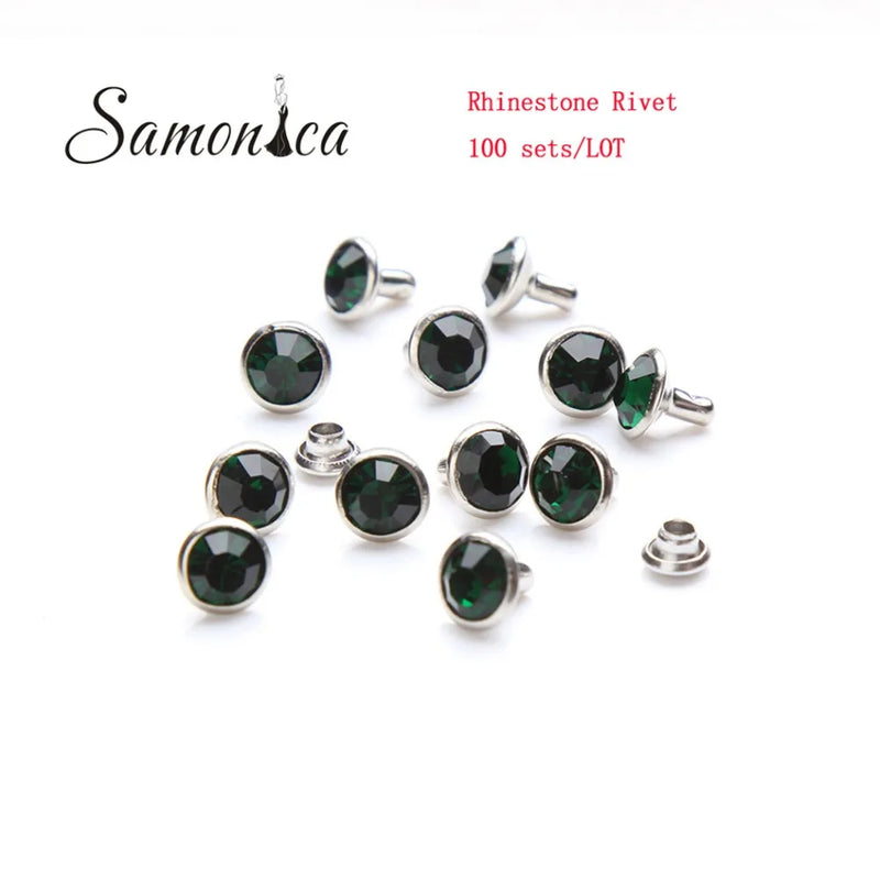 100 Emerald Copper Spikes Studs Crystal Rivets Leather Decorative Crafts DIY